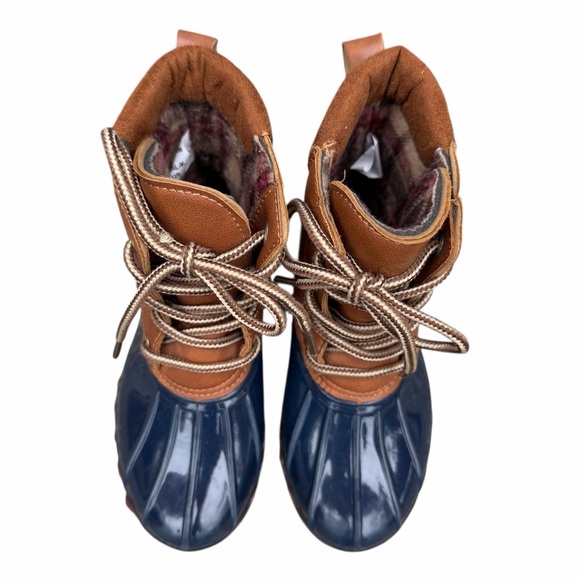 Adrienne Vittadini Bambini Unisex Brown and Navy Flannel Lined Winter Duck Boots - Picture 4 of 7